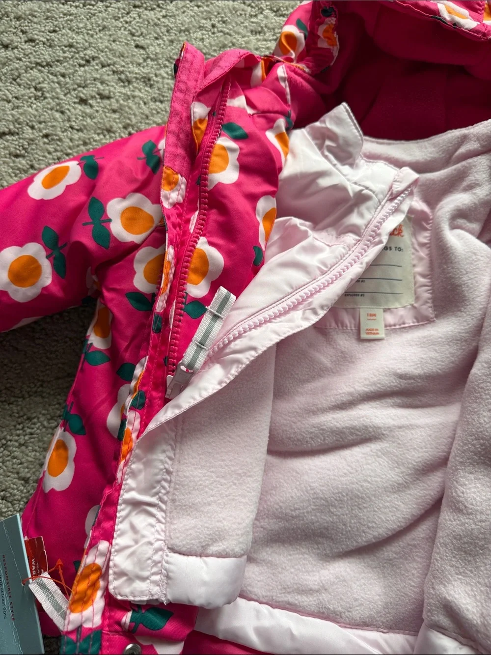 Cat & Jack 3-in-1 Snowplay Jacket All-Weather Coat Pink Floral Toddler Girl 18M